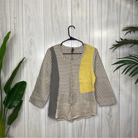 Khangura Linen Colorblock Patchwork Linen Top Lagenlook size XS Extra Small - Picture 1 of 10